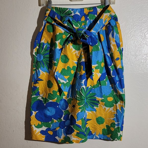 J Crew G4334 EUC sz 12P Tie Waist Puckered Morning Floral Pencil Bow Front Skirt - Picture 3 of 11